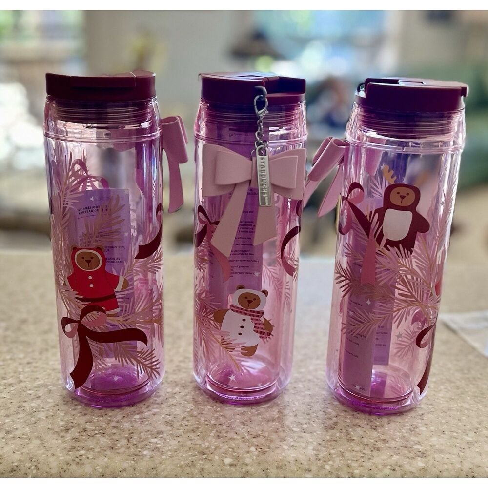 Starbucks 2025 Bearista Bear Cold Cup Tumbler Holiday Christmas Charm Bow NEW